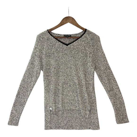 Eileen Fisher Sweaters - Eileen Fisher‎ Marled Knit Sweater M Gray Organic Linen Wool V-Neck High Low